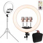 18 inch Selfie Ring Light with 3 Cell Phone Holder, Remote Controller, Carry Bag, and 76 inch Tripod Stand for Live Stream, Makeup, YouTube Video, Photography TikTok, & More Compatible with Universal Phone (Black)